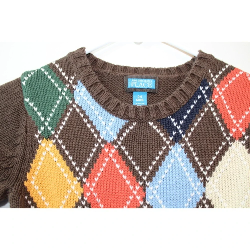 The Children's place Sweater toddler Size 24 Mo. Brown Argyle